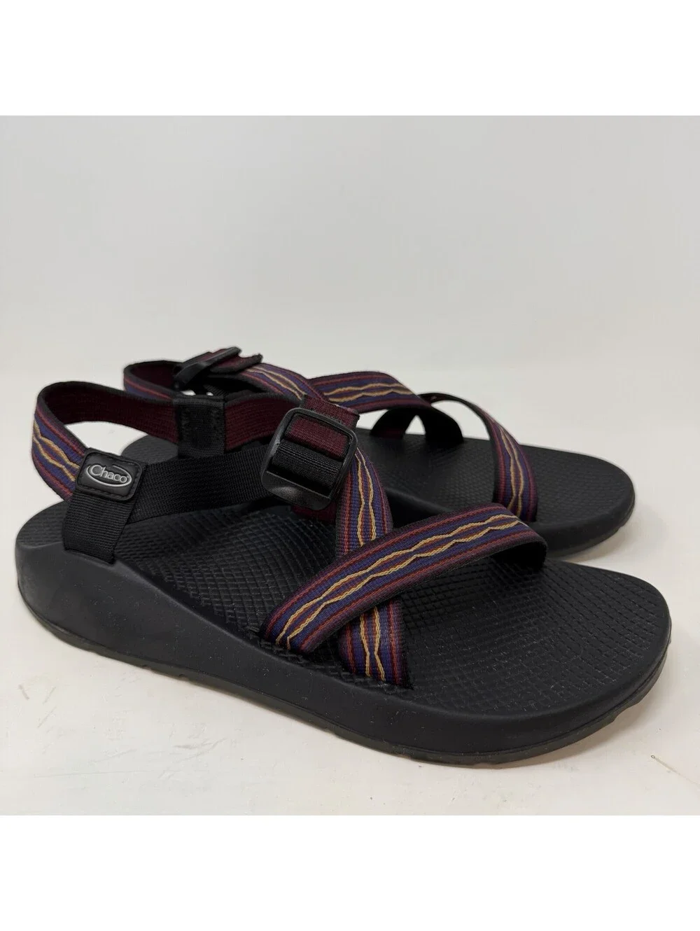 Chaco Z1 Classic Mens 11 Sport Sandals Red Blue Band Vibram Sole Hiking Shoes